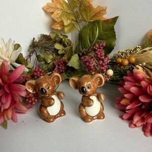 Vintage Koala Bear Salt and Pepper Shaker Set Ceramic Brown Glossy Australian